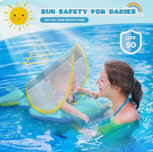No Flip Over Baby Pool Inflatable Float with Canopy UPF50+ Sun Protection - Picture 4 of 7
