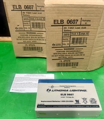 LITHONIA LIGHTING ELB 0607 REPLACEMENT BATTERY 6V ELB0607 LOT OF 2 SHIPS FREE 