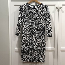 Ann Taylor Dress Sz 4 Animal Print Black White 3/4 Sleeve Back Zip