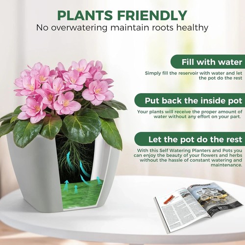 African Violet Pot Self Watering Ceramic Planter Pots, Easy Self Watering Plante - Picture 7 of 7