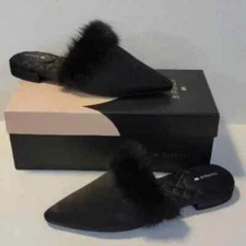 Birdies The Dove Onyx Black Mink Fur Womens Slip On Pointed Toe Mules Shoes