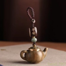 Green Sandalwood Openwork Carved Chinese Style Teapot Car Keychain Pendant