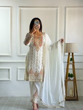 New Launch Chinnon Silk Salwar Kameez And White Dupatta For Reception  Party