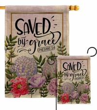 Saved By Grace Buralp Garden Flag Bible Verses Decorative Yard House Banner