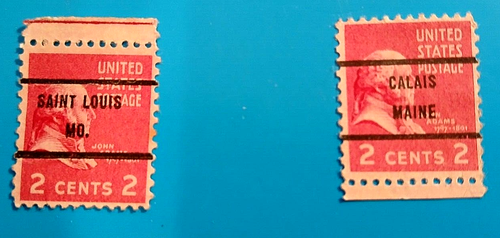 SCOTT # 806 - SET OF 2 ADAMS PRECANCELED DIFFERENT CITIES STAMPS - F . VF