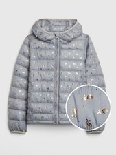 New GAP Kids Girl Floral Foil Heather Gray Cold Control Down Puffer 12 Light