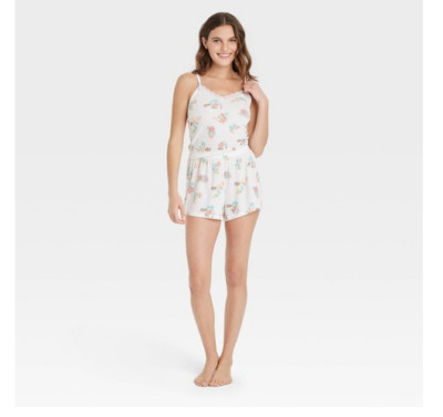 Women's Lace Trim Pajama Set - Colsie White/floral Large
