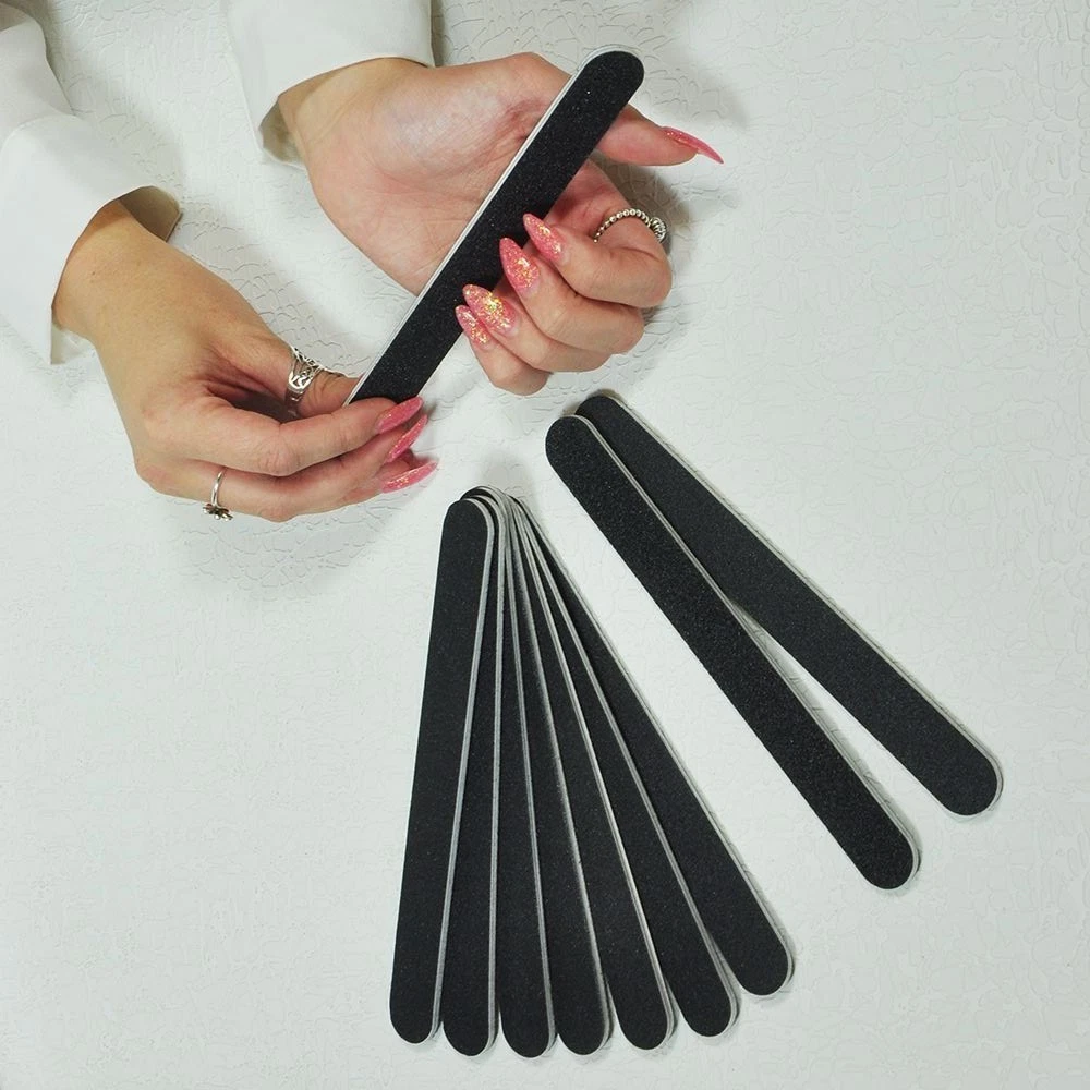 UK Black Sandpaper Straight Fine Professional Grit Nails File Emery Board 80 100