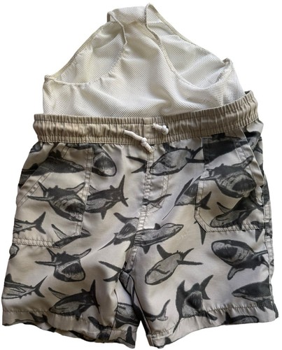 RS Surf Boys Swim Trunks size 3 Grey Sharks Drawstring Elastic Waist Shorts - Picture 3 of 11