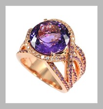 Elegant Amethyst  White Zircon Fine Sterling Silver Ring with Pink Gold plated