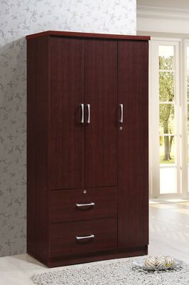Mahogany Finish Armoire Wooden Wardrobe Storage Cabinet Closet Drawers Organizer
