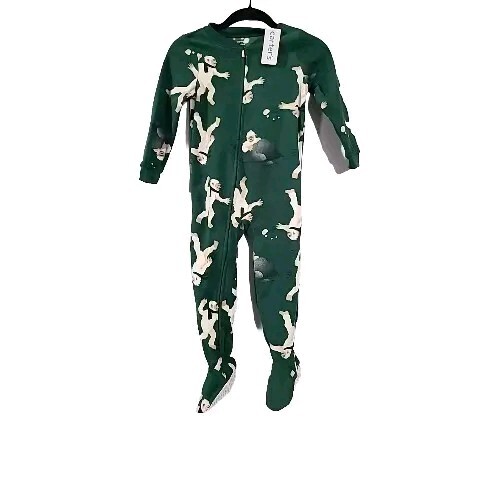 Carter's Size 14 Fleece Footed pajama Blanket Sleeper Green Yeti Design NWT Boys - Picture 2 of 9