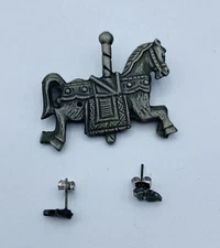 Carousel Horse Earrings Brooch set  Vintage Torino Pewter