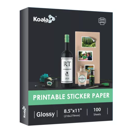 100 Full Sheets Koala Printable Glossy Sticker Paper for Inkjet + Laser Printer