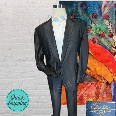 Circle S Dallas Texas 48R 43x29 Black Western Suit Ribbed Satin Finish Cowboy