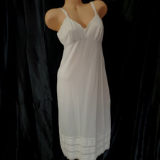 Vintage Full Slip Dress WHITE SATIN Nylon Nightgown Lingerie MEDIUM