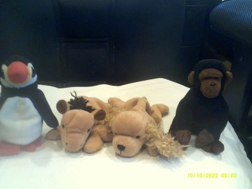 Vtg. Ty Beanie Babies-Tush Tags Only-Congo, Spunky, Derby and Puffer-Lot B