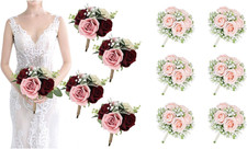 Blush  Burgundy Artificial Bridesmaid Bouquets - Set of 6 Peach Pink 2024