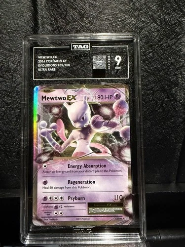 Pokémon Mewtwo EX 52/108 Evolutions Ultra Rare Holo TAG Graded 9
