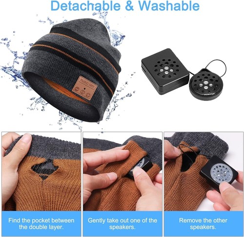 Wireless Bluetooth Beanie Hat Unisex Knit Winter Warm Music One Size, Brown - Picture 3 of 7