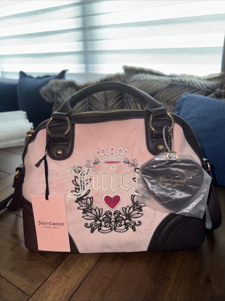 NEW! NWT JUICY COUTURE Heritage Dome Velour Satchel Bag Pink Diamond