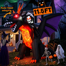 11.5 Ft Halloween Inflatable Dragon with Grim Reaper Rider,Auto Head-Swaying G