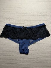 Victoria's Secret NWT VINTAGE Medium blue  black satin - lace cheeky