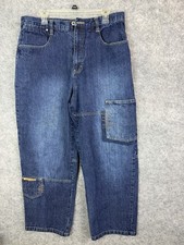 Vintage South Pole Jeans Mens 36 Blue Baggy Wide Leg Y2K Skater Patches Grunge