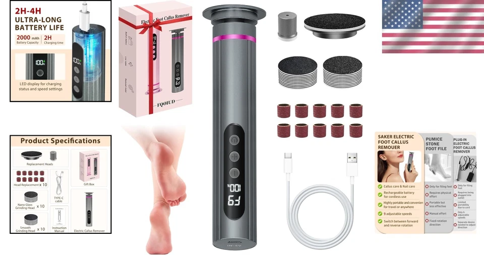 Cordless Electric Foot File with Replaceable Sandpaper - Perfect for Gift Giving - Image 2 of 4