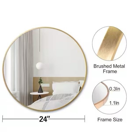 24 In Round Mirror Gold Metal Frame Circle Mirror Wall Decorative Mirror - Picture 4 of 13