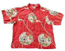 CITRON Santa Monica Shirt Men Size 3 Linen Koi Pond Orange EUC Aloha Hawaiian