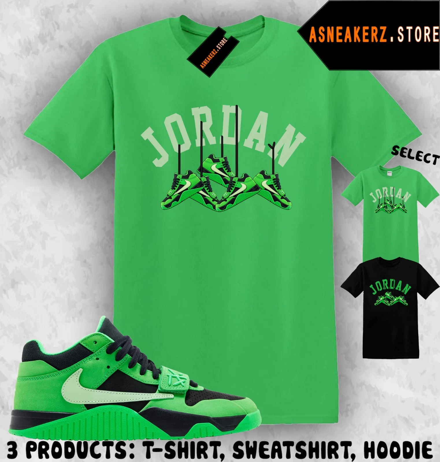 Shirt Matching Travis Scott Jumpman Jack Green Spark Match Sneaker Shoe Hanging