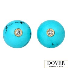 Estate Diamond Turquoise 14K Yellow Gold Bead Stud Earrings 3.1 Grams NR
