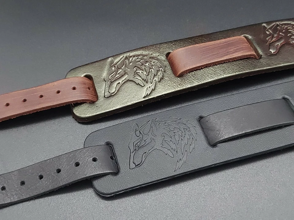 Armband Lederarmband Wolf Breit Schmuck Echtleder Wikinger Viking Mittelalter - Bild 2 von 4