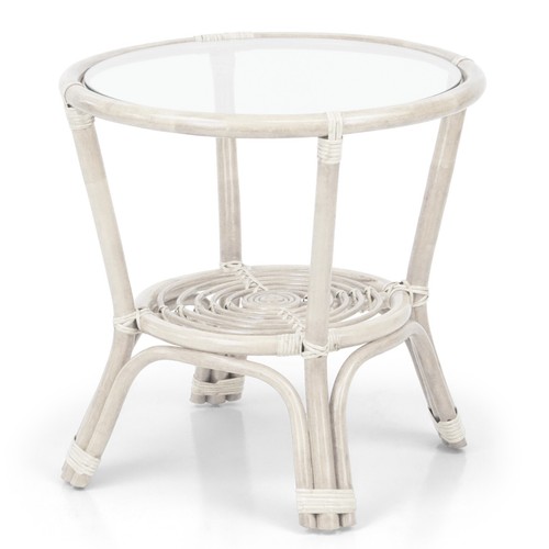 Leo Rattan Wicker Round End Coffee Table with Glass Top - Picture 35 of 35
