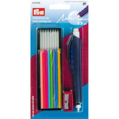 Prym Kreideminen-Set (Stärke 3,8 mm/ je 8 x weiß + bunt) mit Anspitzer