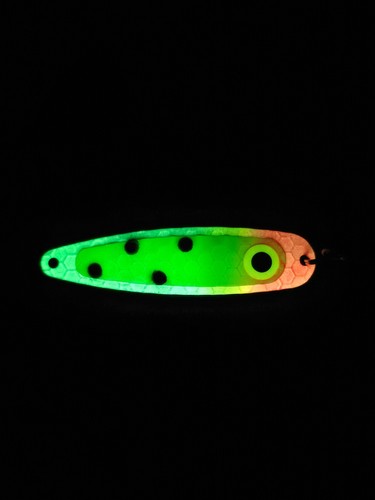 Glow UV Strawberry Trolling Spoon for Fishing and Targets SALMON TROUT WALLEYE - Picture 2 of 2