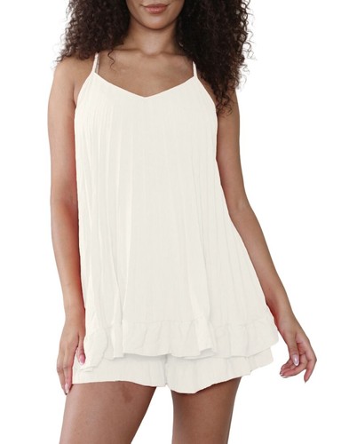 Italienisches Damen-Set Cami Swing Plissee Rüschensaum Top und Short Co-Ord Set 2-teilig - Bild 4 von 20