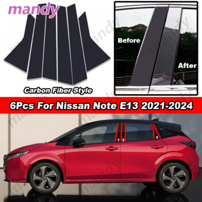 6Pcs Carbon Fiber PC Material Pillar Post Cover For Nissan Note E13 2021-2024