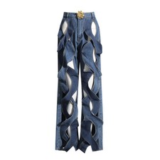 Women's High Waist Straight Tube Personalized Twisted Wide Leg Pants Loose Jeans