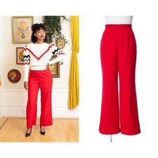 Vintage 1970s Pants 70s Red Wool High Waisted Rise Flared Retro Dress Trousers