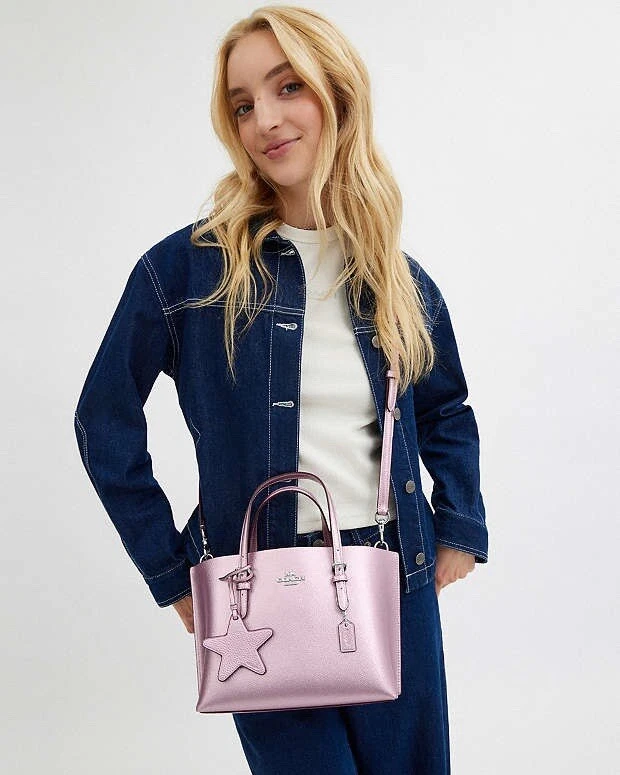 Borsa Coach Mollie Tote Bag 25 CX253 in rosa metallizzato limitata nuova con etichetta