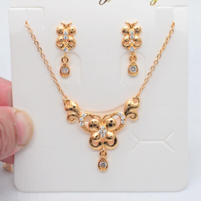 18K Yellow Gold Filled Laser Marking Flower Jewelry Set for Women Model  JCS090