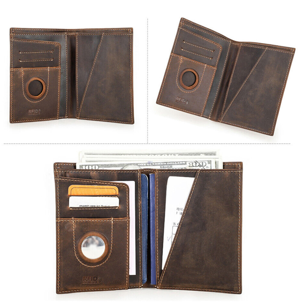 Leather RFID-Blocking Passport Holder with AirTag Slot & Card Pockets-image