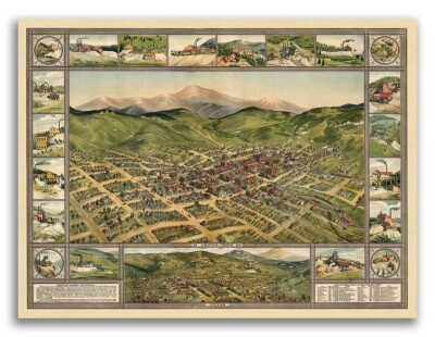 1896 Cripple Creek Colorado Vintage Old Panoramic City Map - 18x24