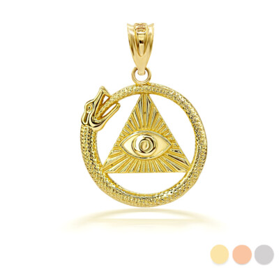 Gold 3D Ouroboros Schlange Auge der Vorsehung Pyramide Anhänger Halskette
