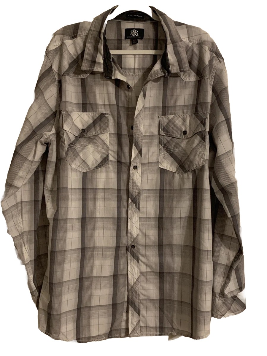 Rock Republic Button Up Shirt Long Sleeve Plaid Gray Easy Care