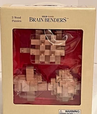 BRAND NEW SOLID WOOD BRAIN BENDERS 3 WOOD PUZZLES 2003