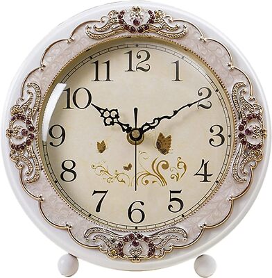 JUSTUP Vintage Table Clock, Retro Non-Ticking European Style Beside White 