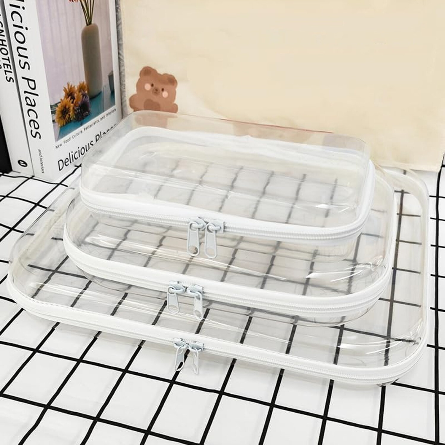 Toiletry Bag Clear Portable Travel Storage Makeup Bag Zipper For Home Storage #-image